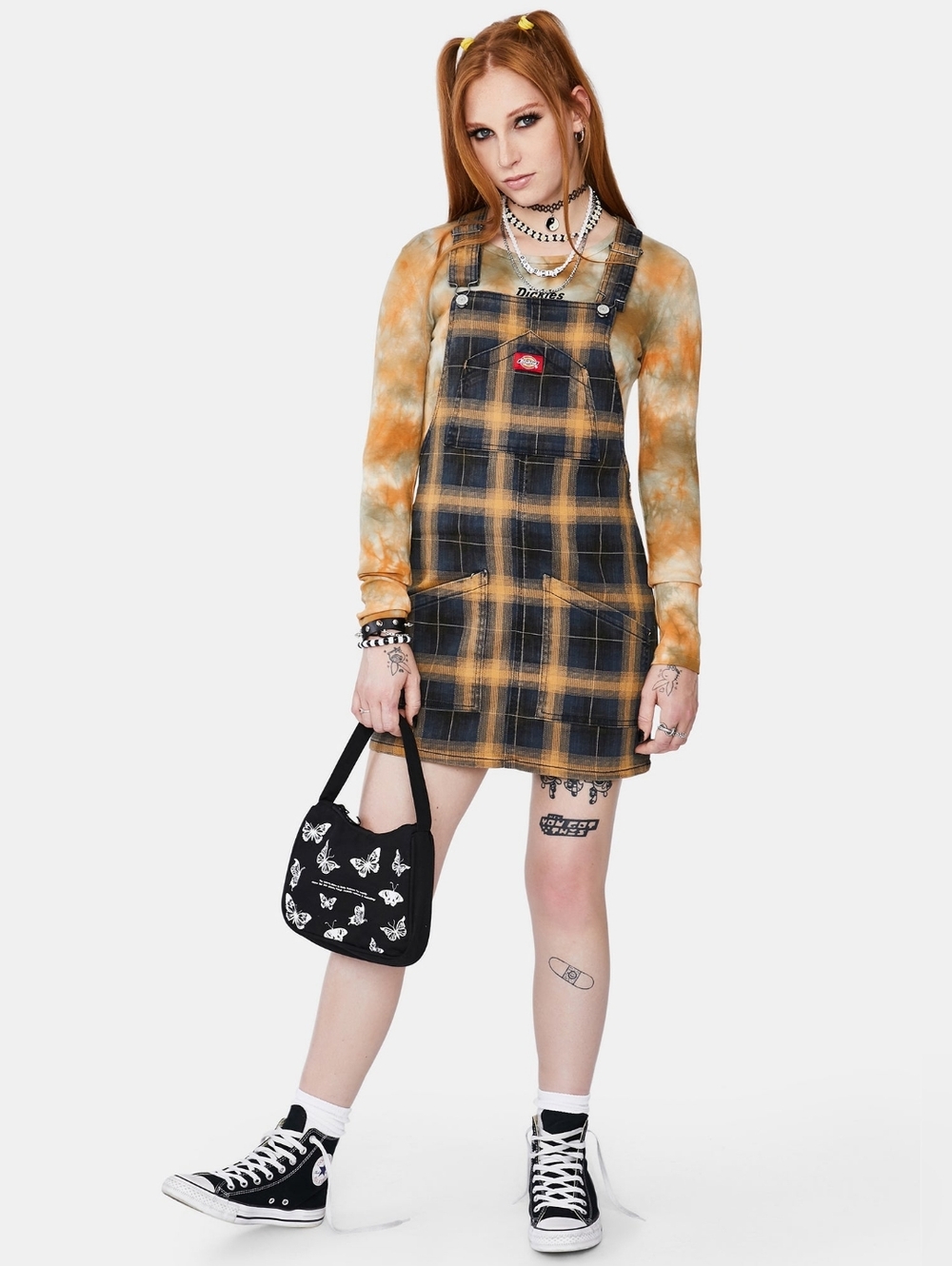 Dickies 2x Plus Navy and Mustard Plaid Overall Dress Nwt - Picture 2 of 4
